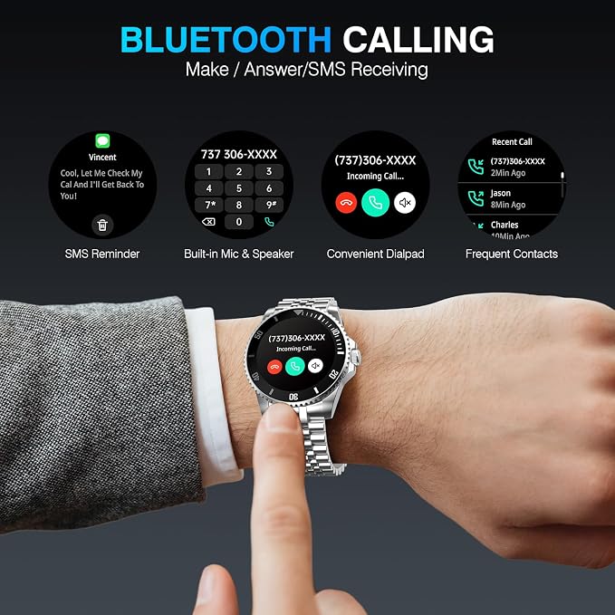 SOUYIE GPT AI Luxury Smart Watch, 24/7 Heart Rate, Blood Oxygen, Blood Pressure, Sleep Monitor, Waterproof Smartwatch, 1.19-inch AMOLED 44mm, 107 Sports Modes, Compatible Android and iOS Silver Black