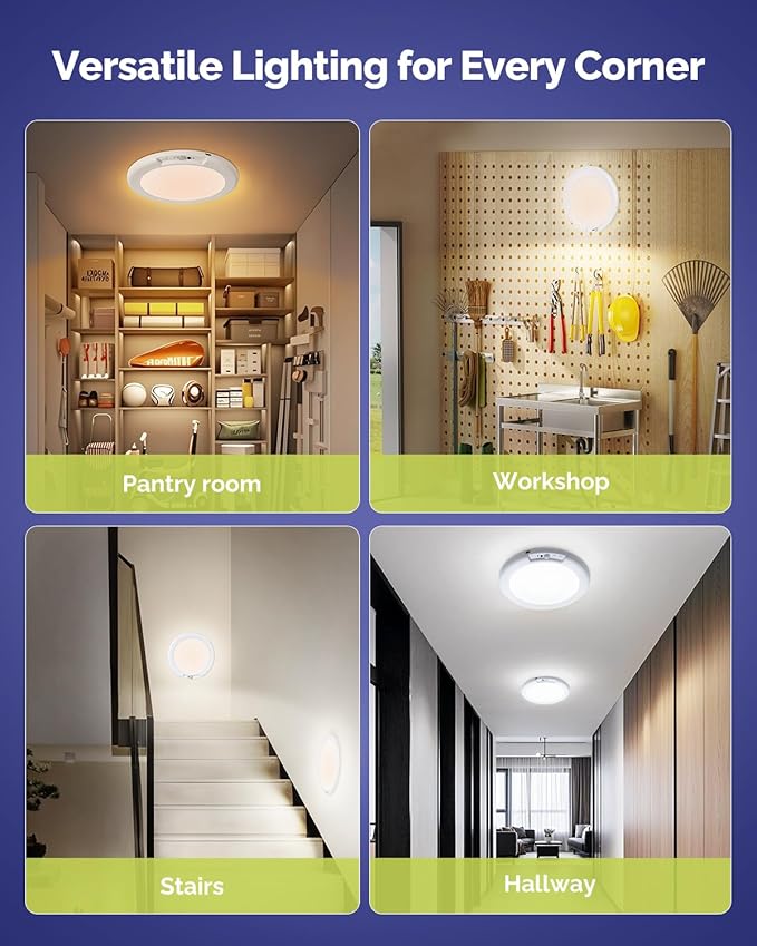7.48" Battery Powered Ceiling Light with Remote, Rechargeable Shower Light Waterproof, Wireless Motion Sensor Ceiling Lights Indoor 3000K/4500K/6500K Dimmable for Bathroom Living Room Closet