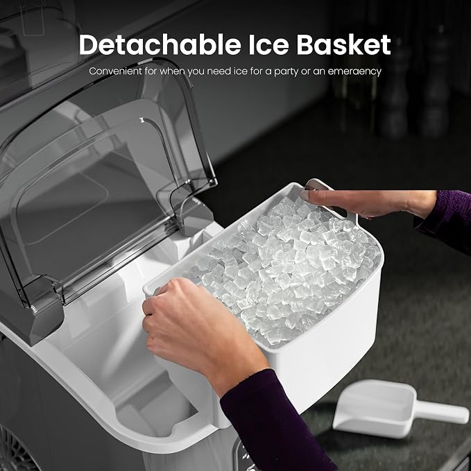 Kismile Nugget Ice Makers Countertop,35Lbs/24H,Portable Ice Machine with Crushed Ice,Self-Cleaning Function,One-Click Operation for Home/Office(Grey)