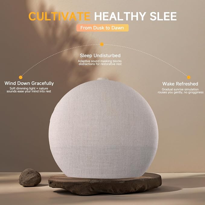 Geuuap Sunrise Alarm Clock White Noise Sound Machine for Bedroom | Natural Wake-Up Light with 30 Soothing Sleep Aids, Bluetooth Speaker, Dimmable Clock, Screen-Free Design for Baby Adults Kids-Khaki