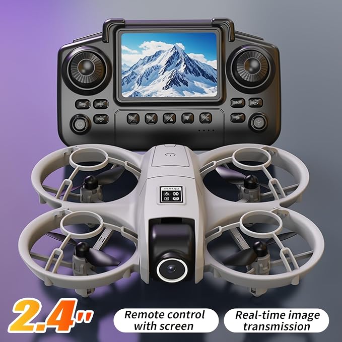 ikaufen YL3 Mini Drone with Dual Camera, Optical Flow Hover, 50X Zoom, 360° Stunt Roll, RC Quadcopter for Kids & Beginners with Screen Remote Control (YL3 screen control Gray)