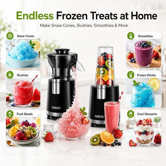 QIBOX Snow Cone Machine & Smoothie Blender 2 in 1