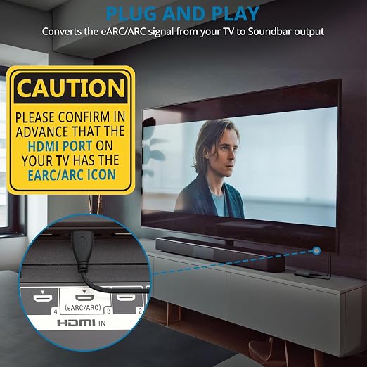 AUTOUTLET HDMI eARC to Optical Audio Adapter - eARC/ARC to Optical Converter for TVs, Soundbars, Home Theaters, and Audio Systems, Support 192KHz Sampling Rate, Dolby 5.1 and DTS 5.1(NO CEC)