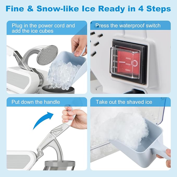 COSTWAY Electric Ice Crusher, 660 LBS/H Snow Cone Machine with Dual Blades, 300W ETL Approved Shaved Ice Machine for Home Parties, Restaurants and Bars (White)