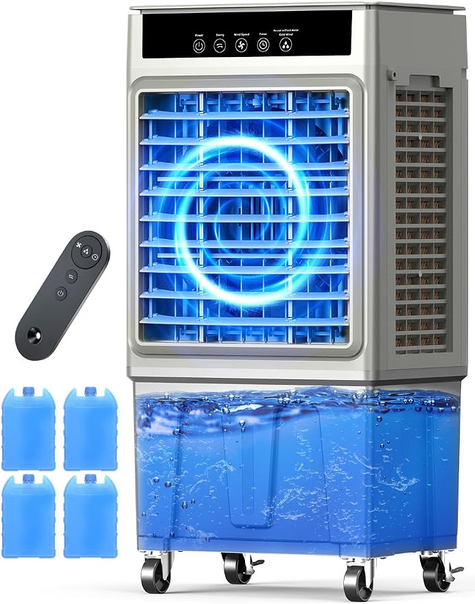 Large Swamp Cooler Air Conditioner, 24H Timer & 8 Gal Water Tank, 100°Oscillation, Portable Cooling Fan for Garage Outdoor, Extra Large
