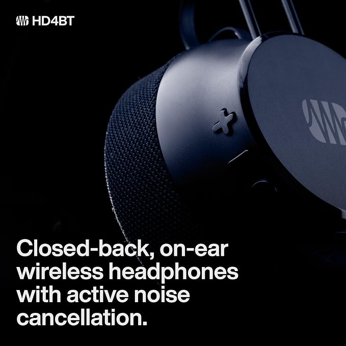 PreSonus Eris HD4BT — Over-Ear Closed-Back Wireless Headphones, Bluetooth, ANC Noise Cancelling, Up to 60 Hours Battery Life, Studio Headphones for Mixing, Monitoring, Recording, Midnight Blue