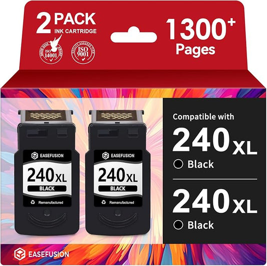 EaseFusion 240XL Black Ink Cartridges Replacement for Canon 240XL Black Ink Cartridge PG-240XL PG-240 Compatible with PIXMA MG3620 MG3600 TS5120 MX452 MG3220 MG3520 Printer, 2-Pack