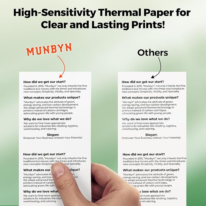 MUNBYN Thermal Paper 3 1/8 x 230ft, 5 Rolls Receipt Paper Work for Star Micronics TSP100 TSP143 Epson 80mm Receipt Printer Square POS Register Credit Card Terminals, Pos Register Paper BPA Free