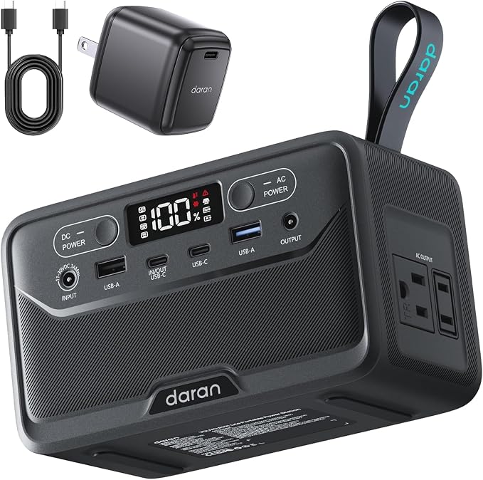 Portable Power Station 89.6Wh LiFePO4 Battery, Solar Power Bank with AC Outlet 100W/110V, USB-C PD Two-Way Fast Charging Small Generator for Laptop, Camping, Home, Office (65W Wall Charger Included)
