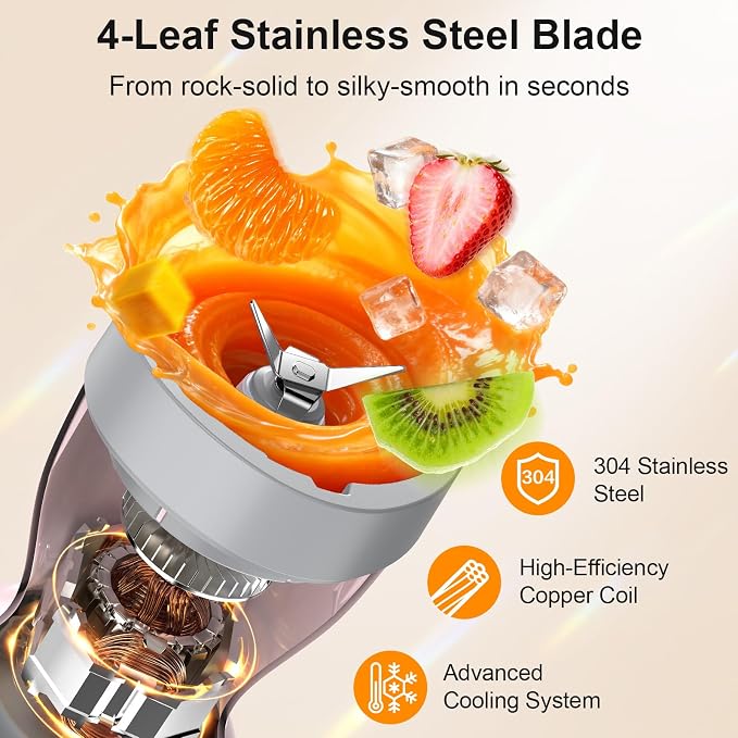 Personal Blender, 650W Smoothie Blenders for Shakes and Smoothies with Grinder Cup & 2 BPA-Free Portable Cups (20oz+14oz), Blenders for Juices, Smoothies Maker for Kitchen, Dusty Pink