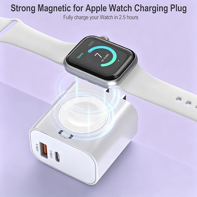 Charger Block for Apple Watch,23W PD 3 in 1 USB C Charging Block Build in Wireless Magnetic iWatch Charging Wall Charger Plug Cube Compatible with iWatch Series 11/10/9/8/7 Ultra 3/2/1,iPhone 17/16/15