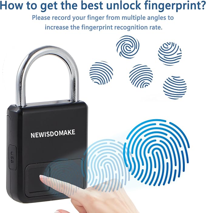 Fingerprint Padlock, Smart Padlock with Fingerprint or Remote Authorized Unlock, Biometric Lock Suitable for Luggage, Bookcase, Suitcase, Backpack, Bike, School Locker, Gym Locker Lock(Black)