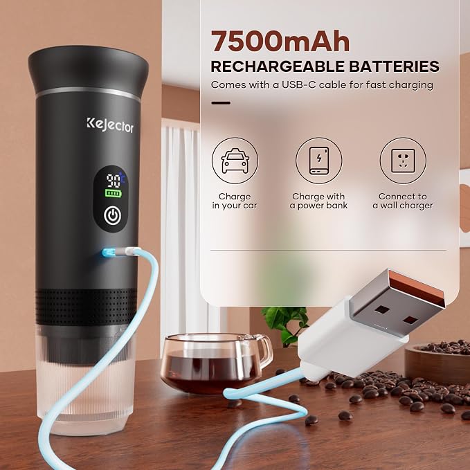 kejector Battery Powered Coffee Maker Cafetera Portatil Personal Espresso Coffee Machines for Travel Car Espresso Machine 80ml for Hiking Camping Small Electric Coffee Machine