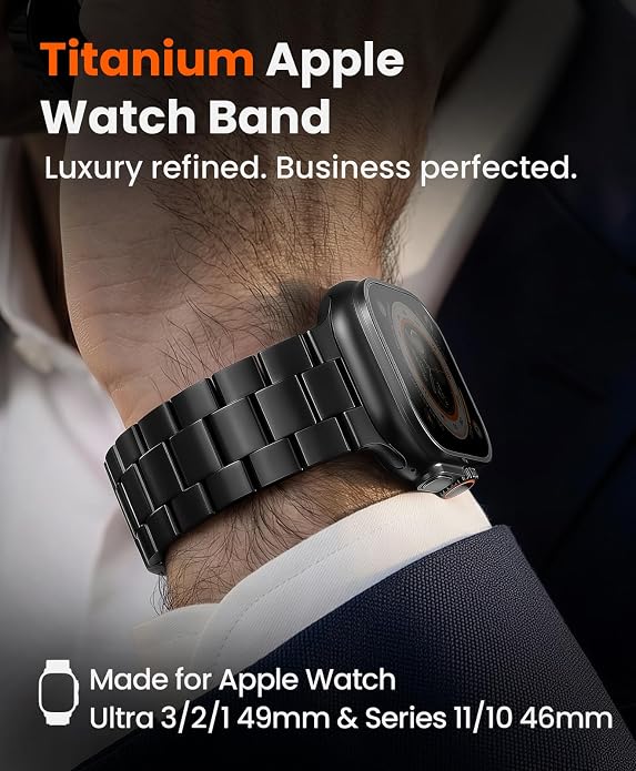 Titanium Watch Band for Apple Watch Ultra 3/2/1 49mm & Series 11/10 46mm, Grade 5 Titanium Apple Watch Band with Anti-Scratch DLC Coating, 22mm Premium Business Metal Strap for Men - CRNS03