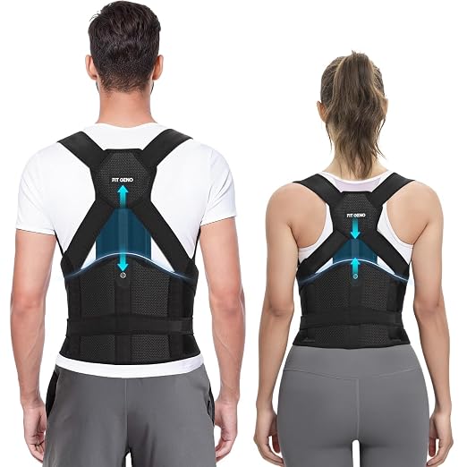 Fit Geno Posture Corrector for Women and Men HeightFit: Patented Height Adjustable Back Brace - Neck Shoulder & Full Back Pain Relief - Improve Posture Correct Hunchback Slouching Under Clothes (Small)