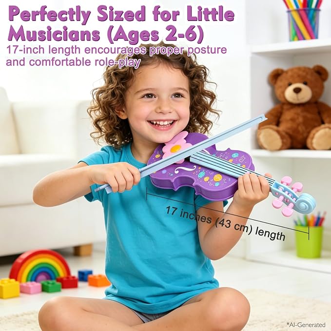 Sealive Kids Electronic Violin Toy with Bow, 17 Inch Music Instrument for Kids Ages 2+, Soft Simulated Bowing Surface, Built-in Songs, Auto Play & Tremolo Modes, Musical Gift for Girls Boys
