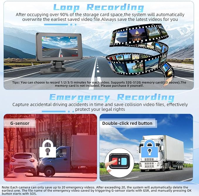 VSYSTO 3CH 5G WiFi Truck Dash Camera, Parking Guard, Infrared Night Vision, Turn Detection, Bluetooth 5 Inch Touchscreen GPS HD 1080P Front & Sides Backup Camera System for Semi Trailer Van Tractor RV