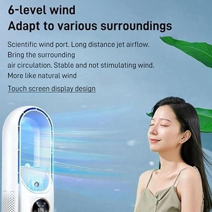 VBESTLIFE Desk Fan, Portable Bladeless Fan 11.8 inch Small Cooling Fan with 6 Speeds Wind, Humidifier Function, Timing, Quiet Table Fan for Home, Office, Bedroom