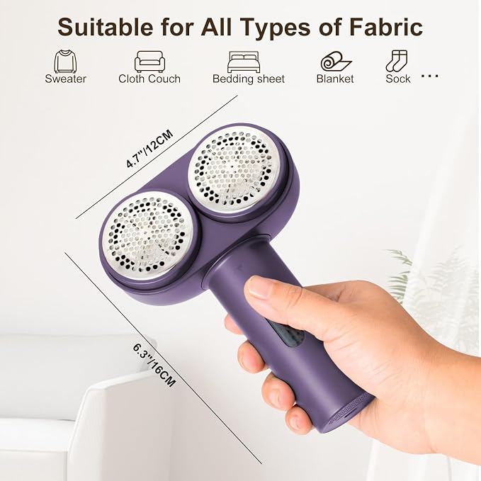Fabric Shaver, Handzee Electric Lint Shaver, Dual Motor Sweater Shaver, Fabric Pilling Remover, Powerful 2 Gear 6-Leaf Blades, Portable Defuzzer Clothes Fuzz Remover for Sweater Furniture (Purple)