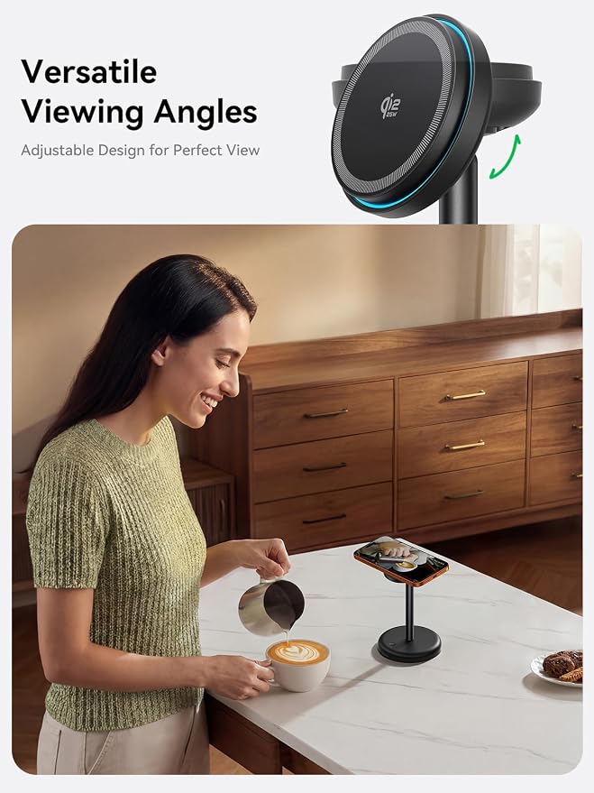 THREEKEY for Qi2 Certified 25W Magnetic Charging Stand with Cooling Fan & LED Light, Fast Wireless Charger Station for iPhone 17-12 Series/Galaxy S26-S25【Included 35W Adapter &5ft Cable】