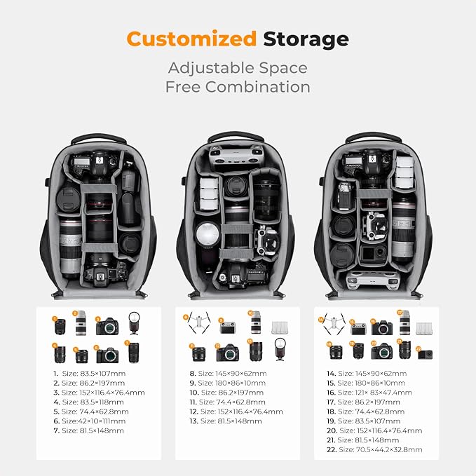 K&F CONCEPT Camera Backpack,Hardshell Photography DSLR Camera Bag with 15-15.6 Inch Laptop Compartment Waterproof Hard Shell Camera Case