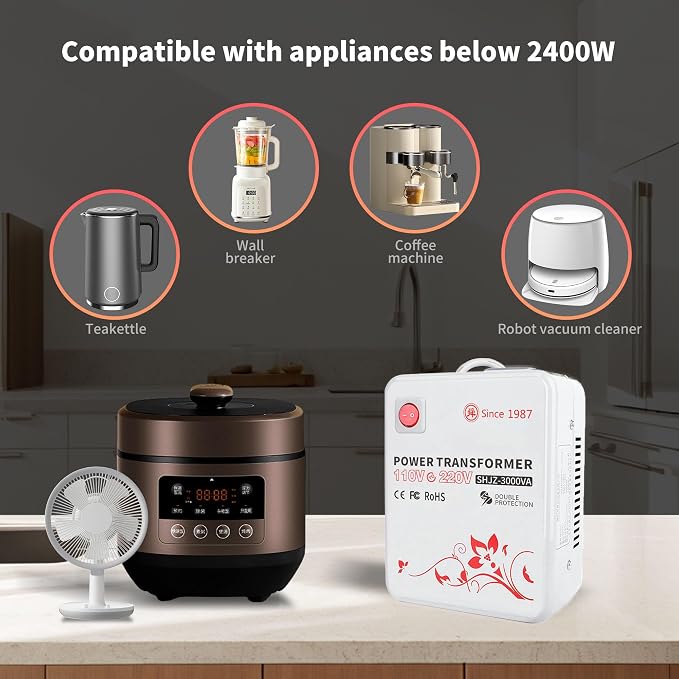 SUNSHUN Step Up Transformer 110v to 220v Converter 3000W Voltage Transformer 110-120v to 220-240v with Temperature Protection for European Asian Appliances in USA