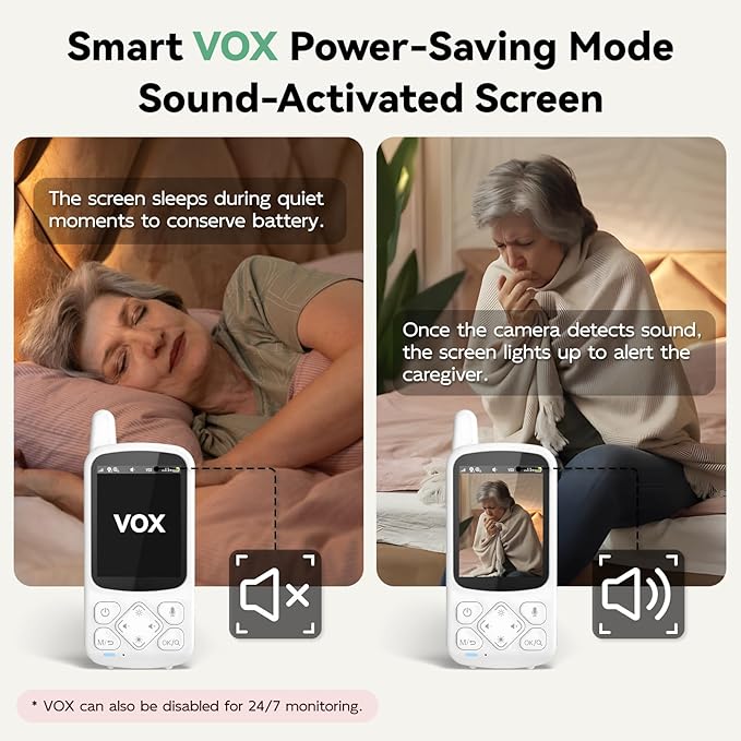 Elderly Monitor with Camera and Audio, 2-Way Talk Room Monitors for Elderly, Call Button, Med Reminder, Temp Monitoring, Night Vision, Pan-Tilt-Zoom Video Monitor for Elderly Care & Caregivers/No WiFi