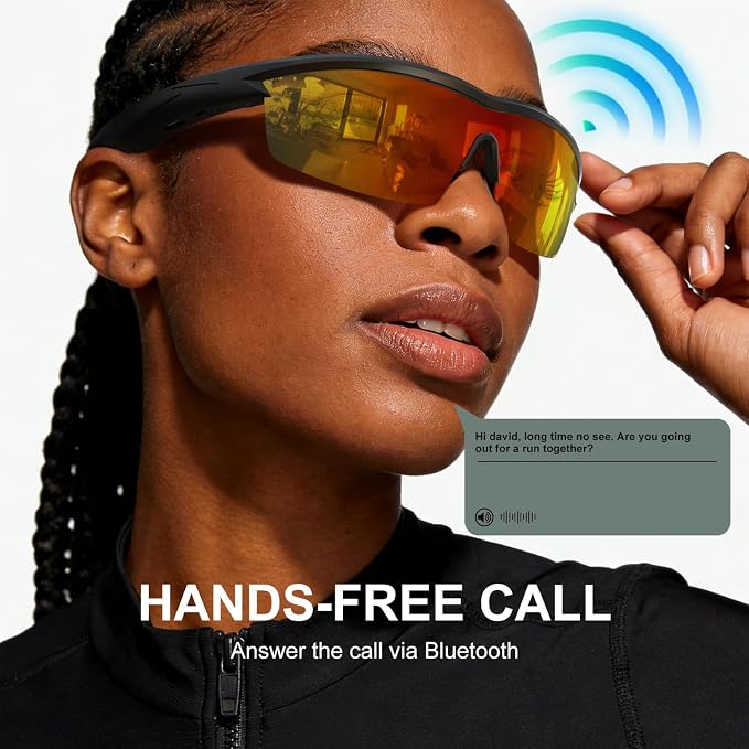 Bluetooth Audio Smart Glasses for Cycling Running Driving | Polarized Sports Sunglasses with Open-Ear Speakers, Hands-Free Calls, Voice Assistant, UV Protection, IPX5 Waterproof for Hiking Fishing