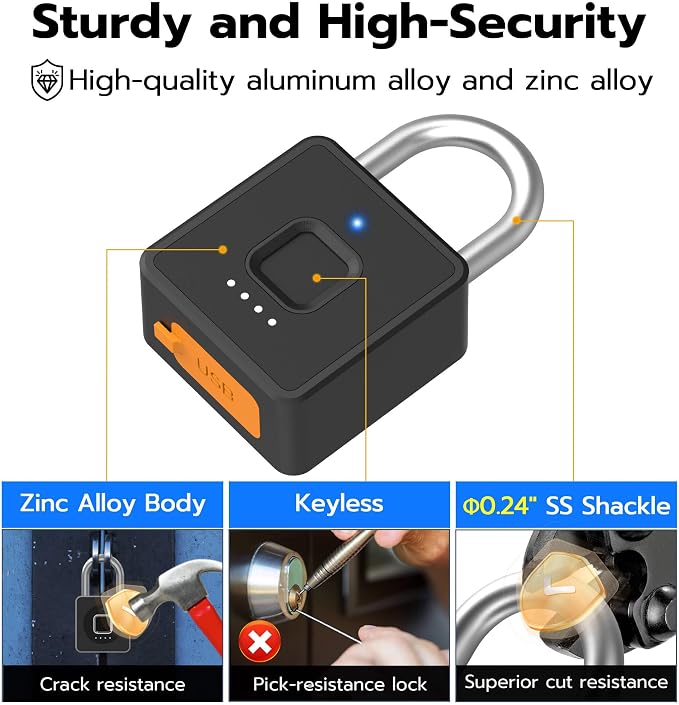 Anweller Fingerprint Gym Locker Lock with Code Keypad, Waterproof Gate Locks for Outdoor Fence, Keyless Entry Smart Combination Padlock, Pad Lock for Locker Storage Unit Shed Pool School