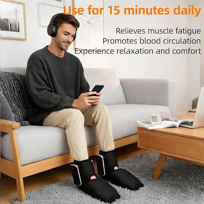 Portable Air Compression Ankle and Foot Massager with Heat for Pain Relief and Circulation, Cordless Feet Compression Massager for Relaxation, Gifts for Parents, Men, Women (Size 6 to 10,2PCS)