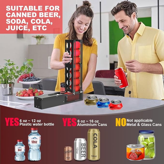SIXRARI Electric Can Crusher for Recycling, Heavy Duty Metal Can Smasher with Automatic Eject, One-Click Operation, Holds 8 Cans at a Time, Fits 6/12/16oz Aluminum Cans/Plastic Soda Bottles (Black)