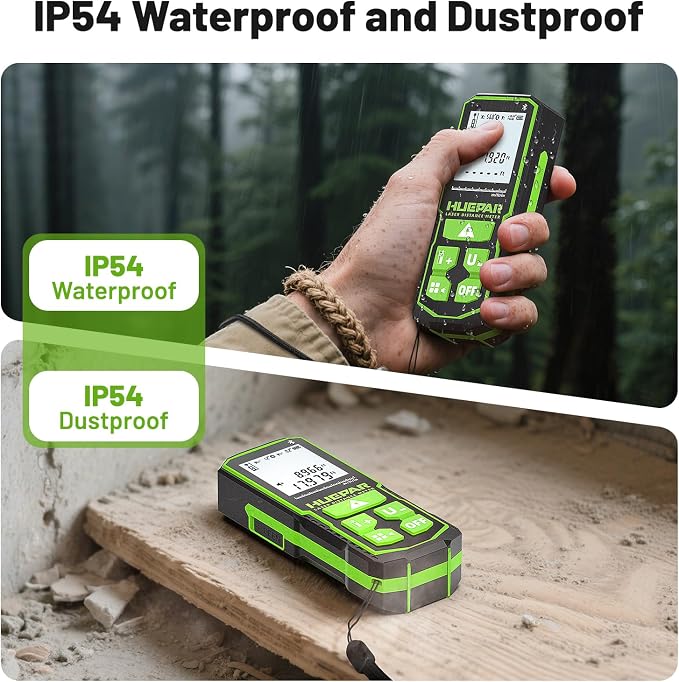 Huepar 330Ft Laser Measuring Tool with APP, 5 Years Warranty, Rechargeable Bluetooth Distance Meter, 1/16in Accuracy, Angle Sensor, Multiple Modes, IP54, Home&Construction, Fathers Days Dad Gifts