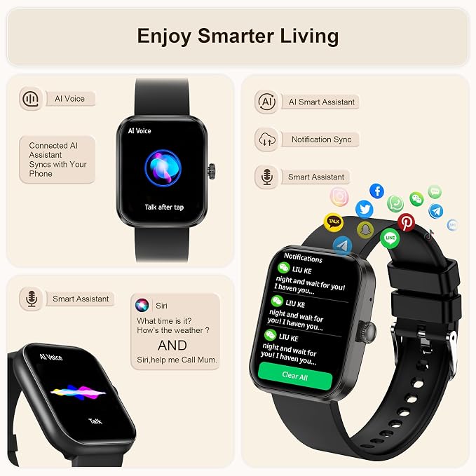 Smart Watch for Men Women, Bluetooth Calling Smartwatch, 1.93" AMOLED Fitness Tracker with Heart Rate, Sleep & SpO2 Monitor, 123 Sports Modes, Voice Control, Long Battery Life for Android iPhone