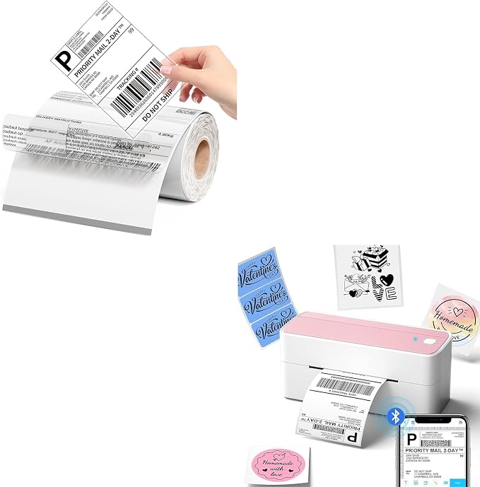 Phomemo 241BT Shipping Label Printer & Packs of 100pcs 4x6 Clear Labels