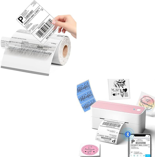 Phomemo 241BT Shipping Label Printer & Packs of 100pcs 4x6 Clear Labels