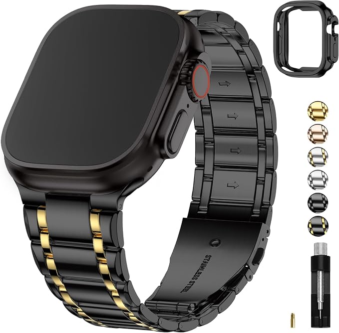Fullmosa Bands Compatible with Apple Watch Band 49mm Ultra3 2 1, Stainless Steel iWatch Band with Case for Apple Watch, Black and Gold