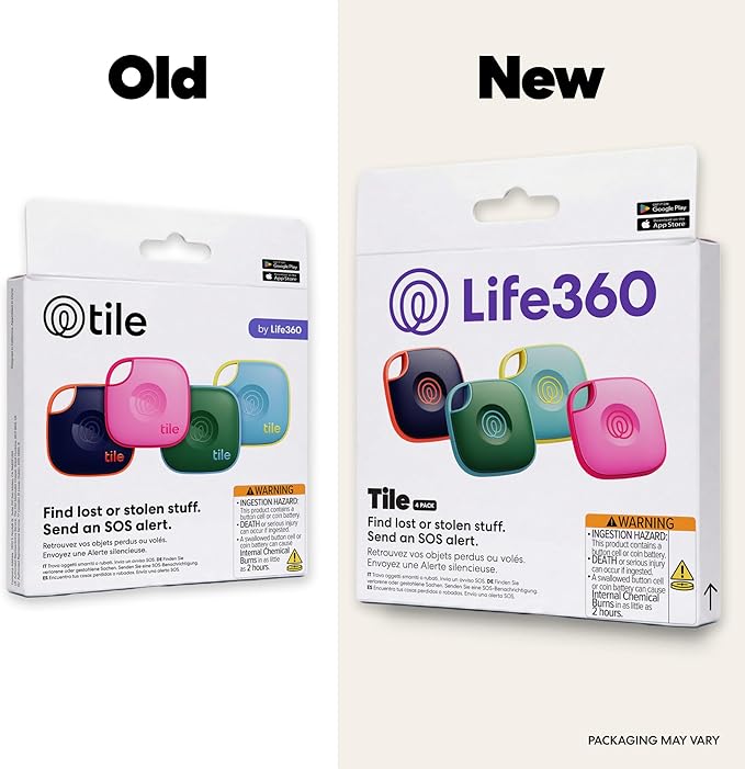 Tile by Life360 Mate - Bluetooth Tracker, Keys Finder and Item Locator for Keys, Bags and More. Phone Finder. Both iOS and Android Compatible. 4-Pack (Colors)