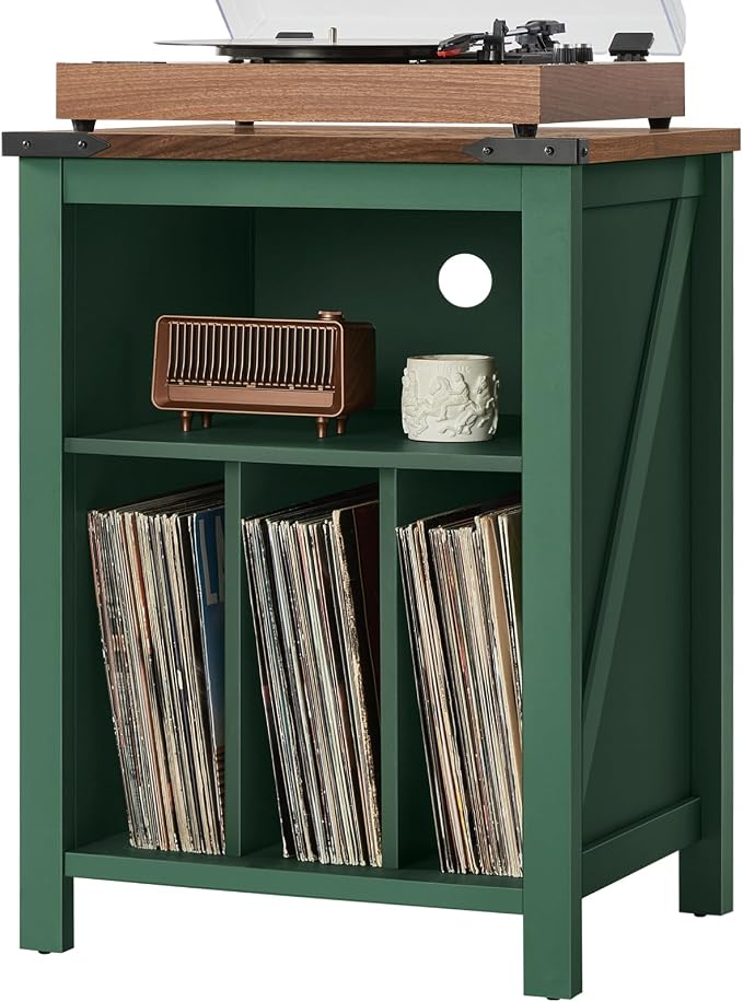 Joaxswe Record Player Stand with Vinyl Record Storage,Green Record Player Table Holds up to 160 Albums,Large Wood Turntable Stand Cabinet Dispaly Shelf for Living Room,Bedroom,Office