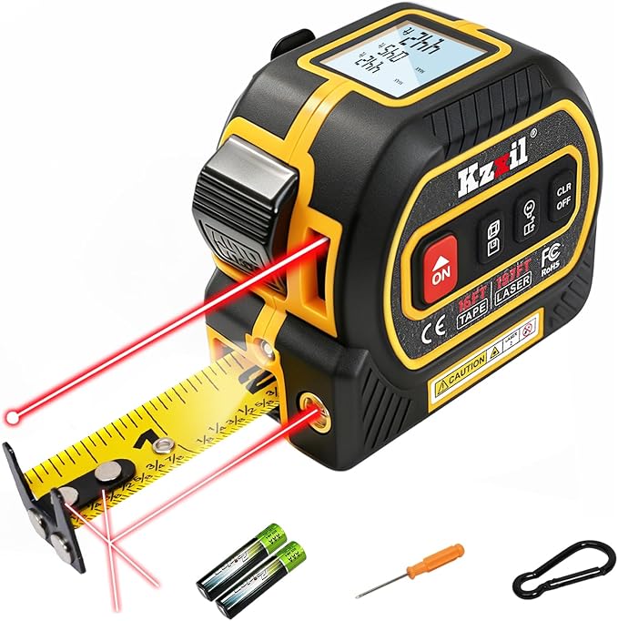 4-in-1 Tape Measure 196ft Laser Tape Measure 16ft Manual Tape with Fractional Readouts, Laser Measuring Tool with Backlit LCD, Magnetic Hook & Base - Area/Volume, for Woodworking & DIY
