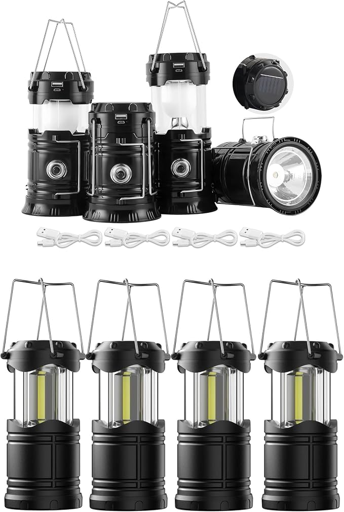Lichamp LED Camping Lantern, Solar, USB, Battery Powered Flashlight for Power Outages, Portable Collapsible Hanging Light Essential for Home, Outdoor, Emergency Lamp Survival Kit Gear for Hurricane