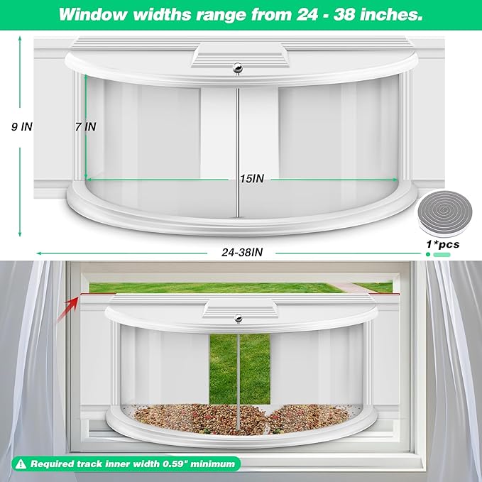 Window Bird Feeders for Viewing Inside House, 180° Clear View, Stable & Durable, Easy to Install and Feed, Windproof Baffle, No Gaps, for 24-38 Inch Windows