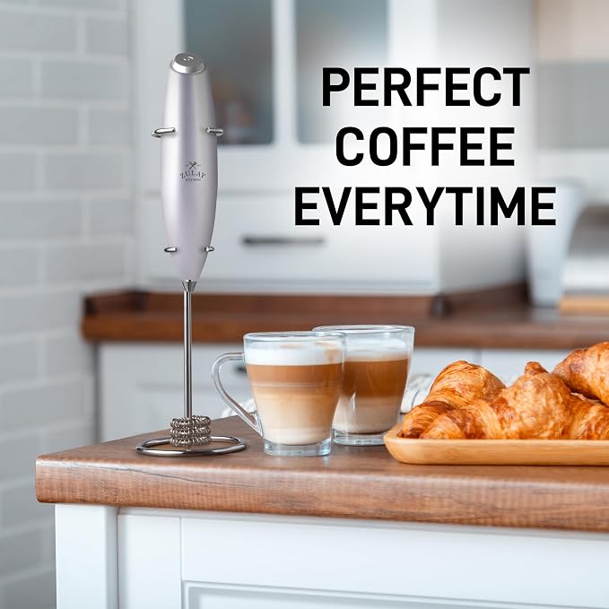 Zulay Kitchen Powerful Milk Frother Wand With Duracell Batteries - Ultra Fast Handheld Drink Mixer - Electric Whisk Foam Maker for Coffee, Lattes, Cappuccino & Matcha - Triple Whisk - Luminous Silver