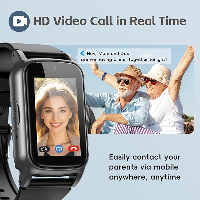 Senior GPS Smart Watch with Fall Detection - 4G LTE Elderly Smartwatch with Real-Time Location, SOS Alerts, and IP67 Waterproof - Ideal for Dementia/Alzheimer’s Safety (Black)