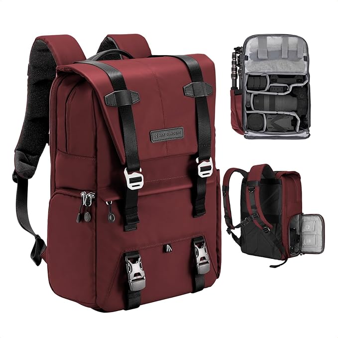 K&F CONCEPT Camera Backpack, Camera Bags for Photographers Large Capacity Camera Case with Raincover,15-15.6 Inch Laptop Compartment