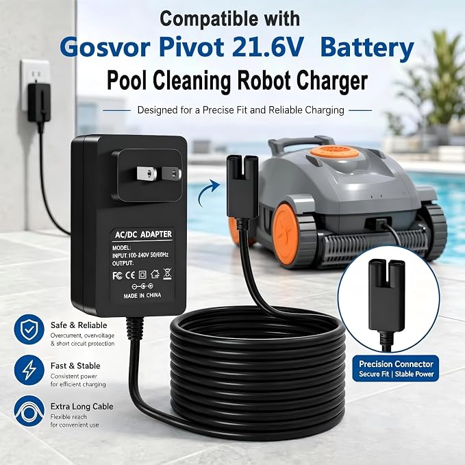 25.2V Charger, for Gosvor Robotic Pool Cleaners; Compatible with the Gosvor Pivot 21.6V Battery wall Charger