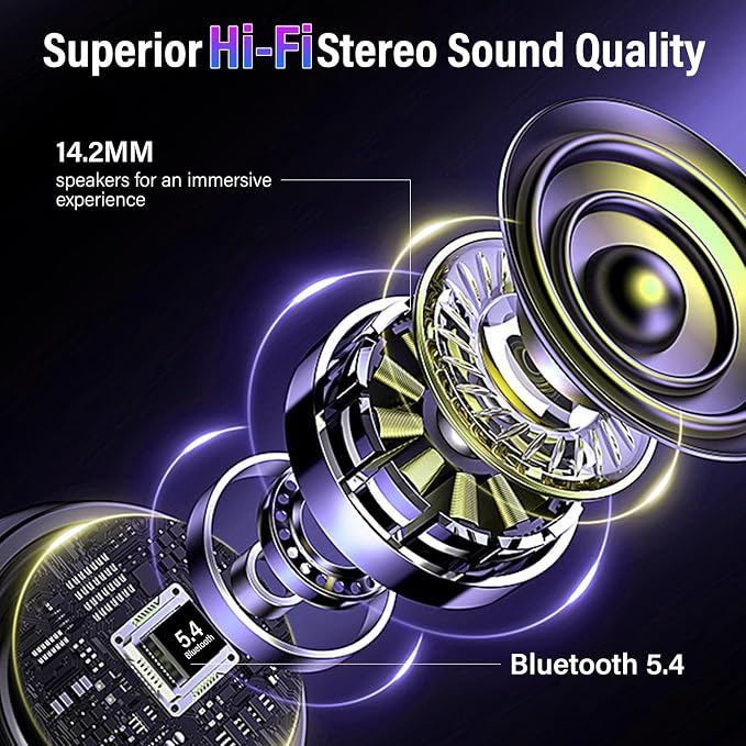 Wireless Earbuds with Touch Screen, Bluetooth 5.4 Headphones, ANC/ENC Noise Cancelling, 48H HiFi Stereo Bluetooth Ear Buds with 5 EQ Modes, Transparency Mode, IPX7 Earphones, Purple
