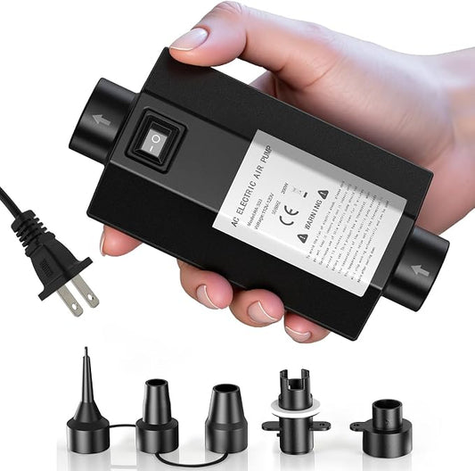 Electric Air Pump for Pool Floats: Compact Quick-Fill Inflator Deflator for Inflatables Pool Toys, Air Mattress Bed Raft Track Mat, AC 110-120V with 5 Nozzles