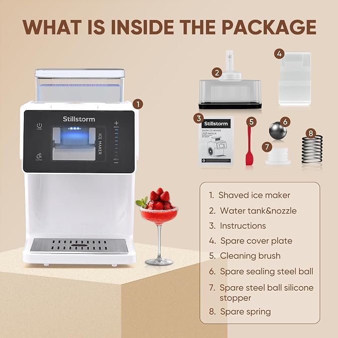 Stillstorm Shaved Ice Machine Snow Cone Maker No Ice Needed，Snowflake Machine with RapidChill Technology, Auto-Clean SUS304, Adjustable Speed Snowflake Maker for Home, Party, Bar...