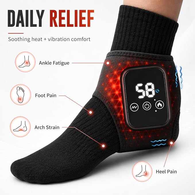 3-in-1 Heated Foot & Ankle Massager, Relieves Foot Pain, Heel Pain, Arch Strain & Ankle Fatigue, Cordless Portable Wrap for Fast Comfort at Home, Office & Travel (2)