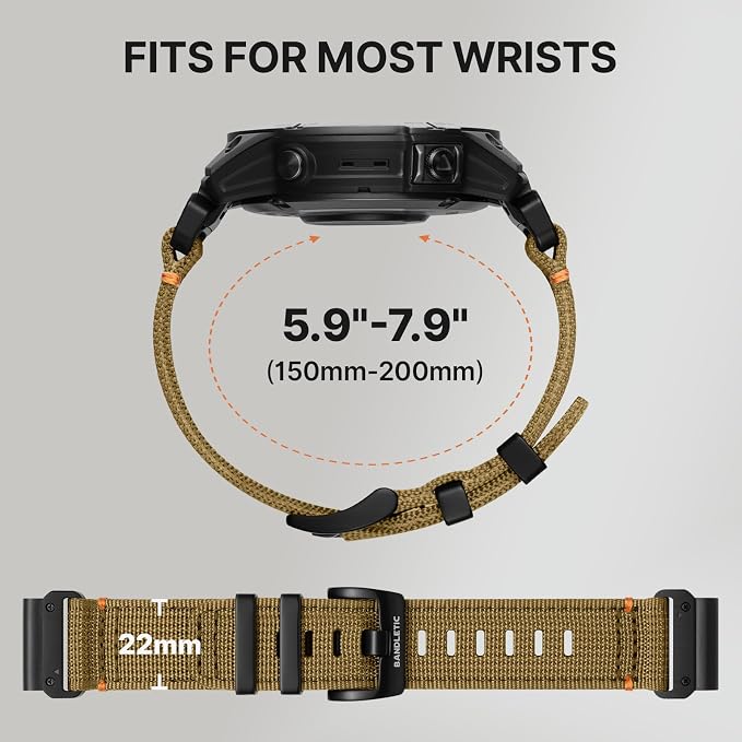 Bandletic Compatible with Garmin Fenix 7 Watch Band-22mm Quick Fit Rugged Durable Strap for Fenix 8 E 47mm/7 6 Pro/5 Plus/Instinct 2 3 E 45mm /Forerunner 965/955/945 /Approach S70/S62/S60/MARQ Gen 2